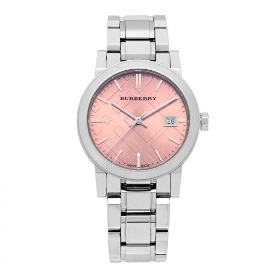  Shop Authentic Burberry The City Pink Dial Silver Steel Strap Watch for Women - BU9124 - Luxxuri