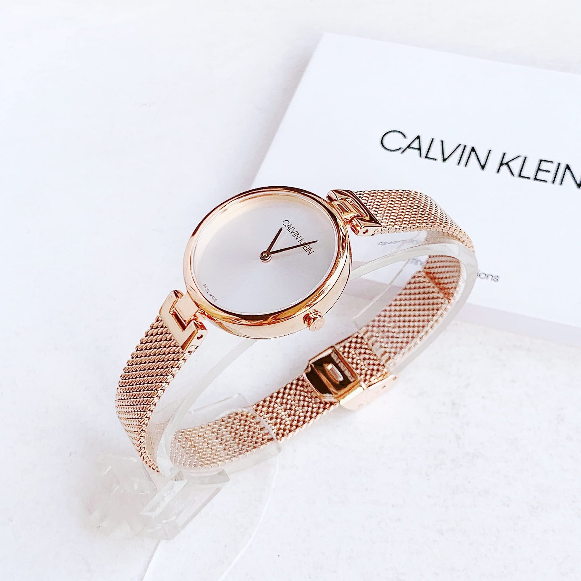 Shop Authentic Calvin Klein Authentic Silver Dial Rose Gold Mesh Bracelet Watch for Women - K8G23626 - Luxxuri