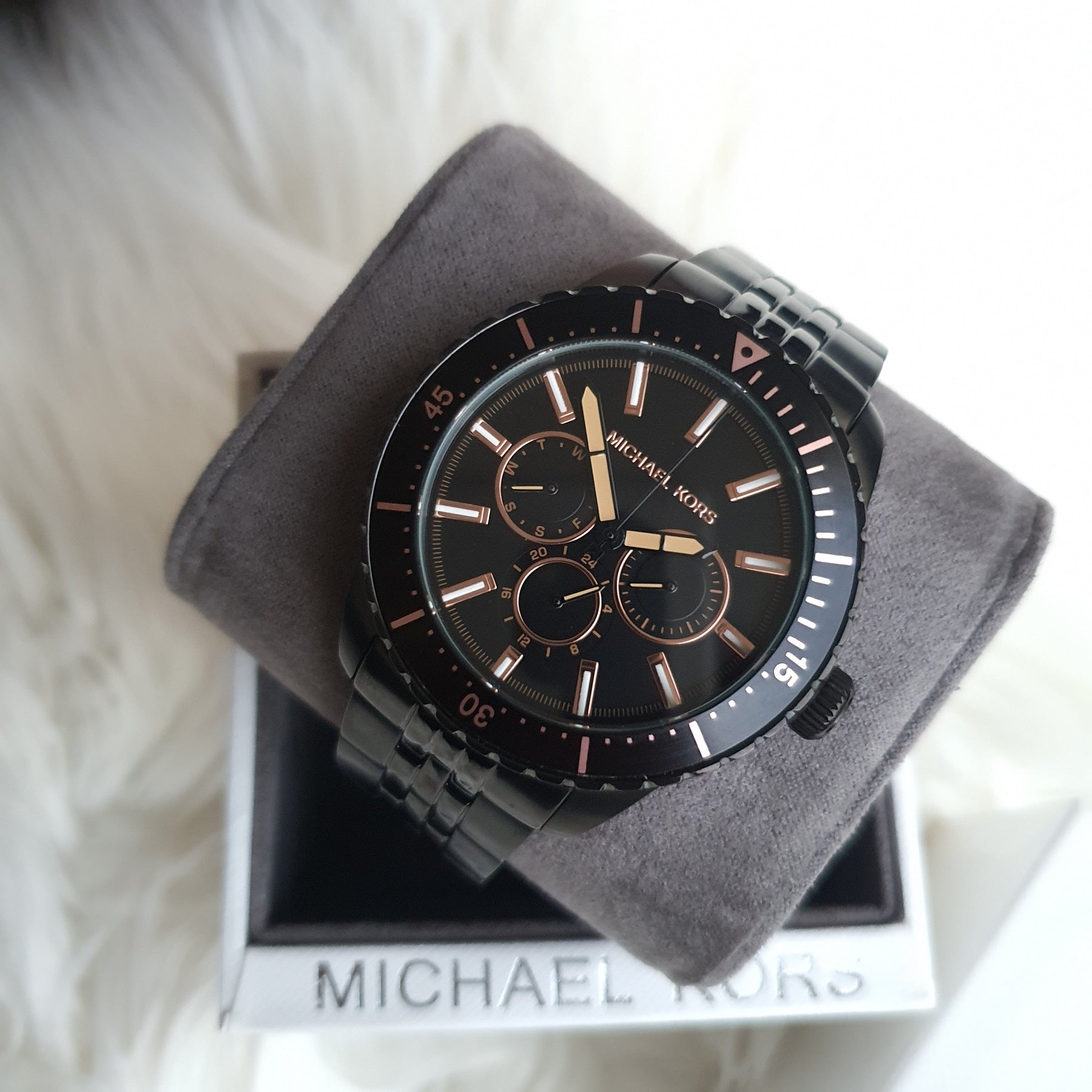 Michael Kors Cunningham Chronograph Black Dial Black Steel Strap Watch For Men - MK7157