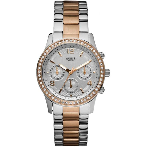 Guess Mini Spectrum Quartz Silver Dial Two Tone Steel Strap Watch For Women - W0122L1