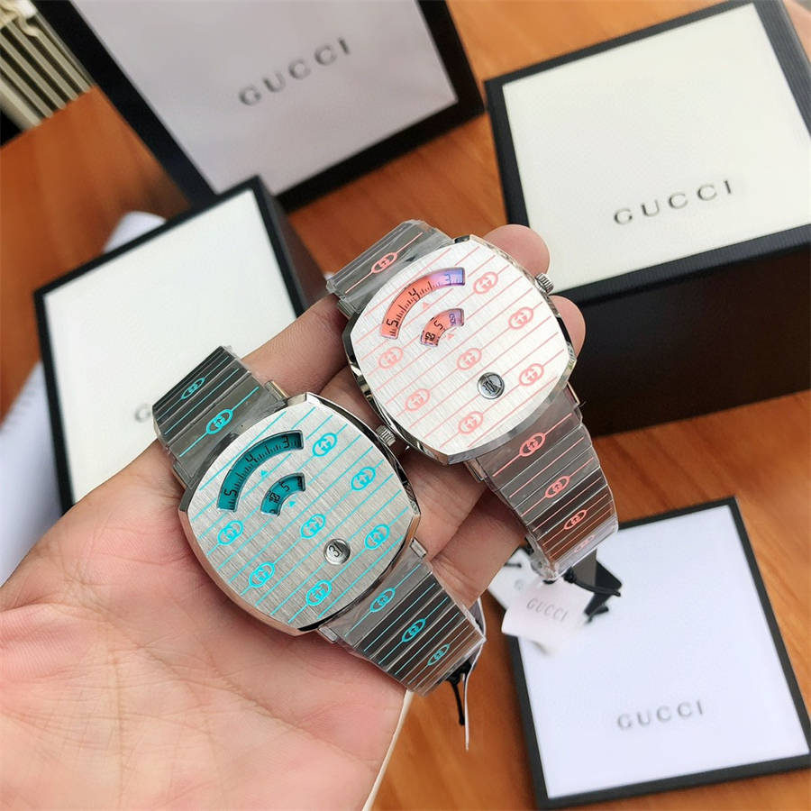  Shop Authentic Gucci Grip Quartz Silver Dial Silver Steel Strap Watch For Women - YA157438 - Luxxuri
