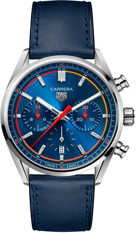  Shop Authentic Tag Heuer Carrera Chronograph Blue Dial Blue Leather Strap Watch for Men - CBN201D.FC6543 - Luxxuri