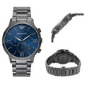  Shop Authentic Emporio Armani Giovanni Chronograph Blue Dial Grey Steel Strap Watch For Men - AR11348 - Luxxuri