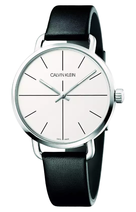  Shop Authentic Calvin Klein Even Silver Dial Black Leather Strap Watch for Men - K7B211CY - Luxxuri