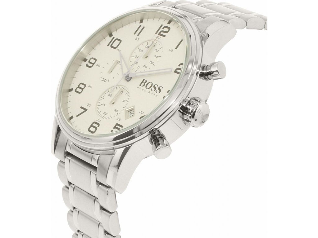  Shop Authentic Hugo Boss Aeroliner Chronograph White Dial Silver Steel Strap Watch for Men - 1513182 - Luxxuri