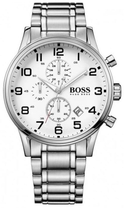  Shop Authentic Hugo Boss Aeroliner Chronograph White Dial Silver Steel Strap Watch for Men - 1513182 - Luxxuri