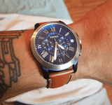  Shop Authentic Fossil Grant Chronograph Blue Dial Brown Leather Strap Watch for Men - FS5151 - Luxxuri