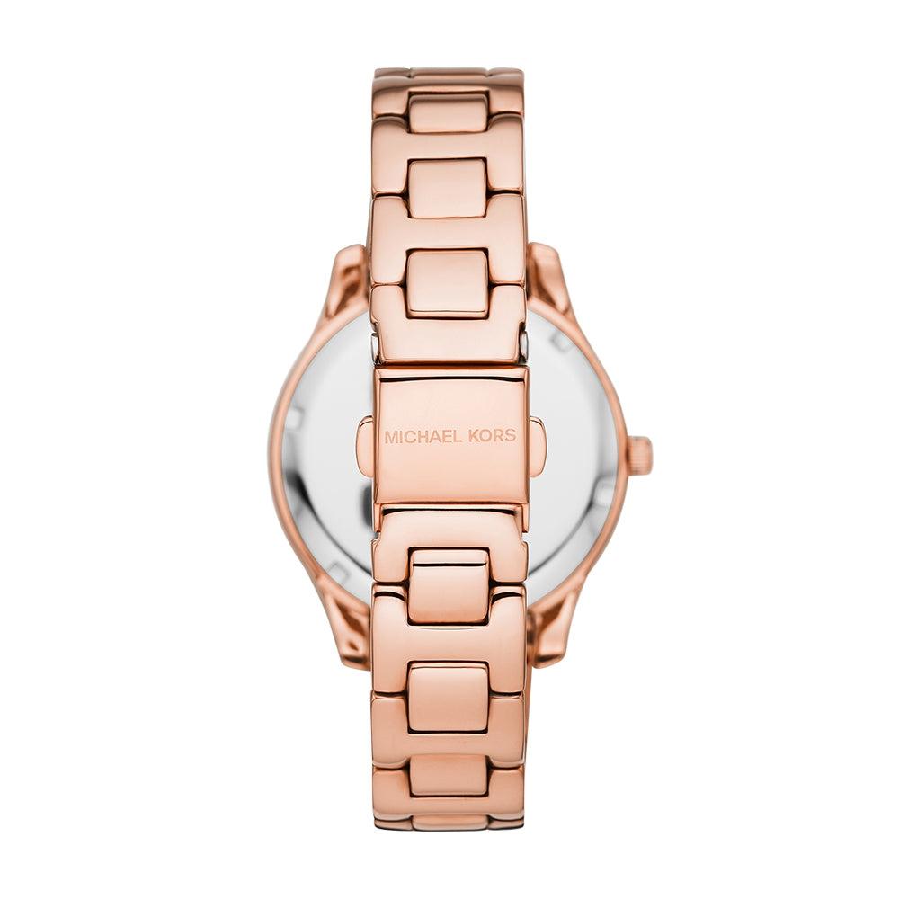  Shop Authentic Michael Kors Lilane Three Hand Mother of Pearl White Dial Rose Gold Steel Strap Watch For Women - MK4557 - Luxxuri
