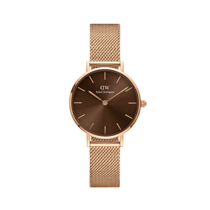 Shop Authentic Daniel Wellington Petite Amber Brown Dial Gold Mesh Strap Watch For Women - DW00100476 - Luxxuri