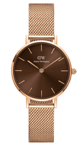  Shop Authentic Daniel Wellington Petite Amber Brown Dial Rose Gold Mesh Strap Watch for Women - DW00100478 - Luxxuri