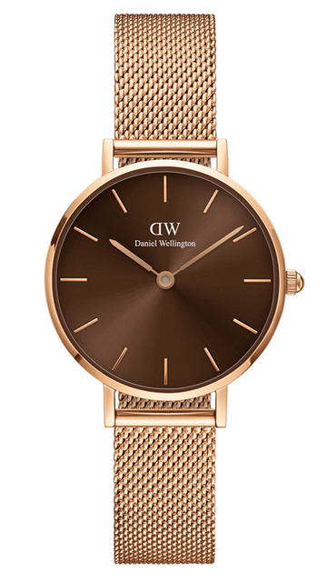 Shop Authentic Daniel Wellington Petite Amber Brown Dial Rose Gold Mesh Strap Watch for Women - DW00100478 - Luxxuri