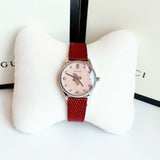  Shop Authentic Gucci G Timeless Quartz Diamonds Pink Dial Red Leather Strap Watch For Women - YA1265017 - Luxxuri