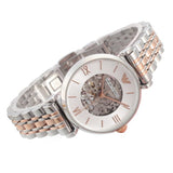  Shop Authentic Emporio Armani Gianni T Bar Silver Skeleton Dial Two Tone Strap Watch For Women - AR1992 - Luxxuri