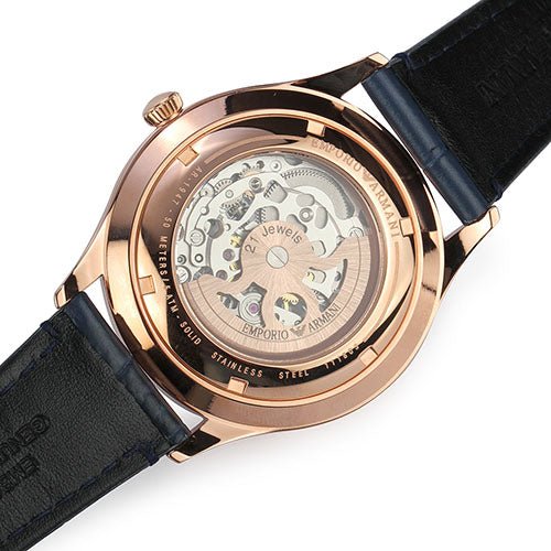  Shop Authentic Emporio Armani Meccanico Automatic White Dial Blue Leather Strap Watch For Men - AR1947 - Luxxuri