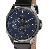  Shop Authentic Tommy Hilfiger Shawn Multifunction Quartz Blue Dial Black Leather Strap Watch for Men - 1791616 - Luxxuri