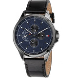  Shop Authentic Tommy Hilfiger Shawn Multifunction Quartz Blue Dial Black Leather Strap Watch for Men - 1791616 - Luxxuri
