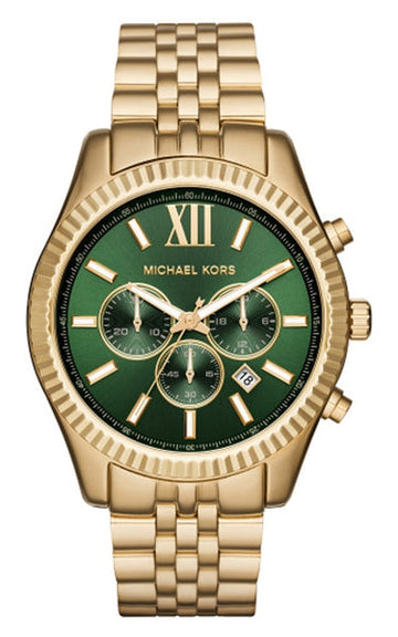  Shop Authentic Michael Kors Lexington Chronograph Green Dial Gold Steel Strap Watch for Men - MK8446 - Luxxuri
