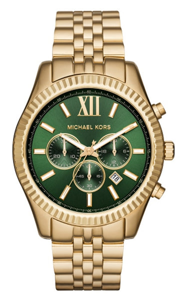  Shop Authentic Michael Kors Lexington Chronograph Green Dial Gold Steel Strap Watch for Men - MK8446 - Luxxuri