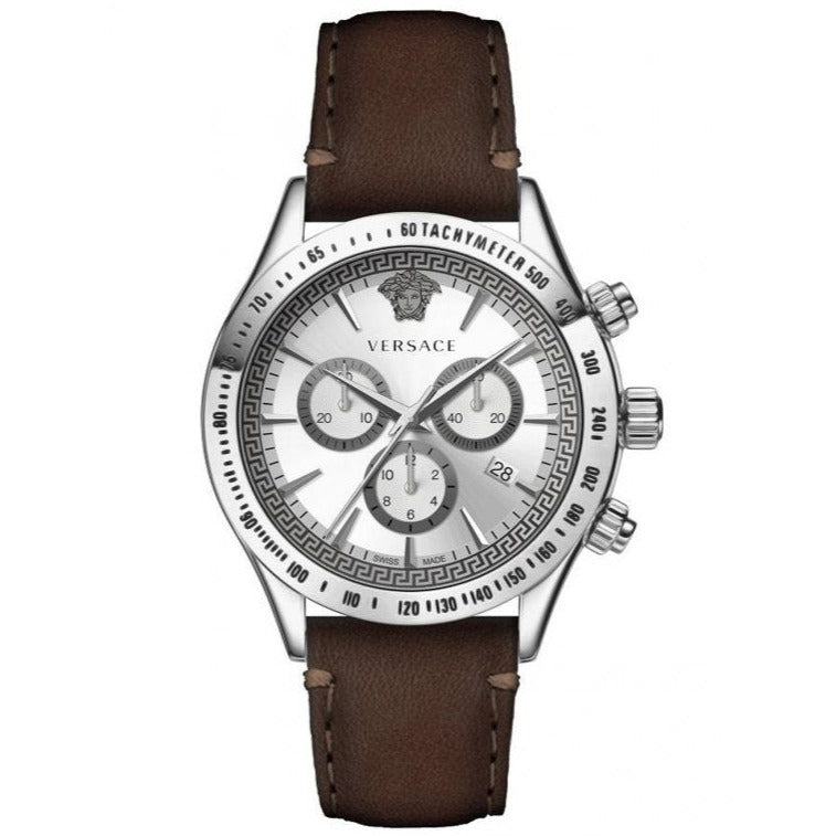  Shop Authentic Versace Classic Chronograph Quartz Silver Dial Brown Leather Strap Watch For Men - VEV700119 - Luxxuri