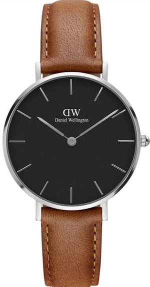  Shop Authentic Daniel Wellington Petite Sterling Black Dial Brown Leather Strap Watch For Women - DW00100178 - Luxxuri