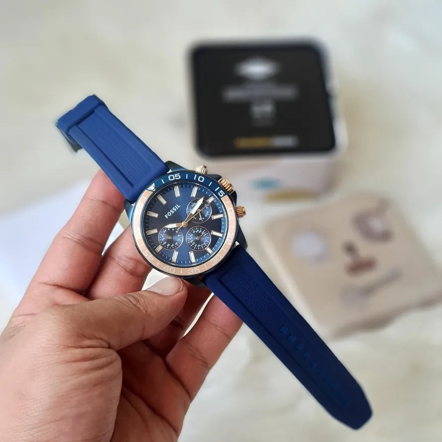  Shop Authentic Fossil Bannon Multifunction Blue Dial Blue Silicone Strap Watch for Men - BQ2498 - Luxxuri