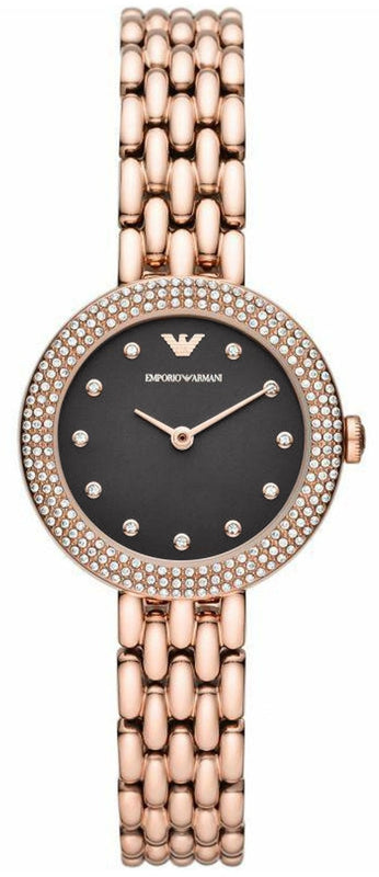  Shop Authentic Emporio Armani Rosa Quartz Mother of Pearl Black Dial Rose Gold Steel Strap Watch For Women - AR11372 - Luxxuri