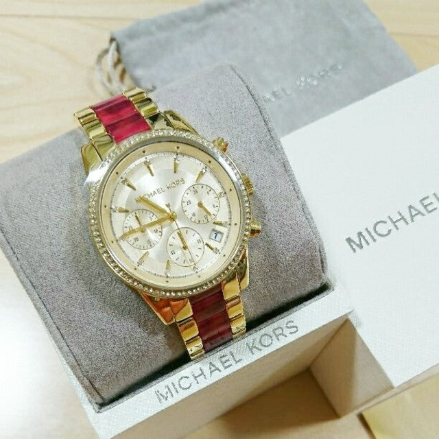  Shop Authentic Michael Kors Ritz Chronograph Gold Dial Two Tone Steel Strap Watch For Women - MK6517 - Luxxuri