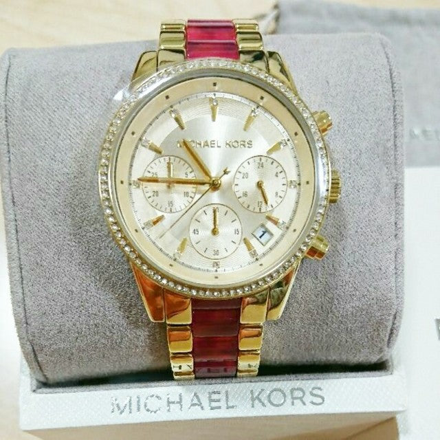  Shop Authentic Michael Kors Ritz Chronograph Gold Dial Two Tone Steel Strap Watch For Women - MK6517 - Luxxuri