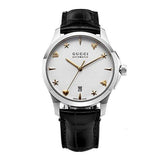  Shop Authentic Gucci G Timeless Automatic Silver Dial Black Leather Strap Unisex Watch - YA126468 - Luxxuri