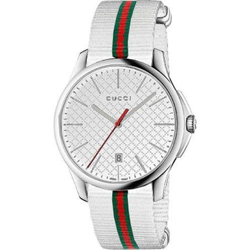  Shop Authentic Gucci G Timeless Quartz White DIal White NATO Strap Watch For Men - YA126322 - Luxxuri