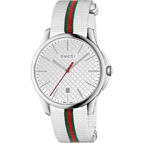  Shop Authentic Gucci G Timeless Quartz White DIal White NATO Strap Watch For Men - YA126322 - Luxxuri