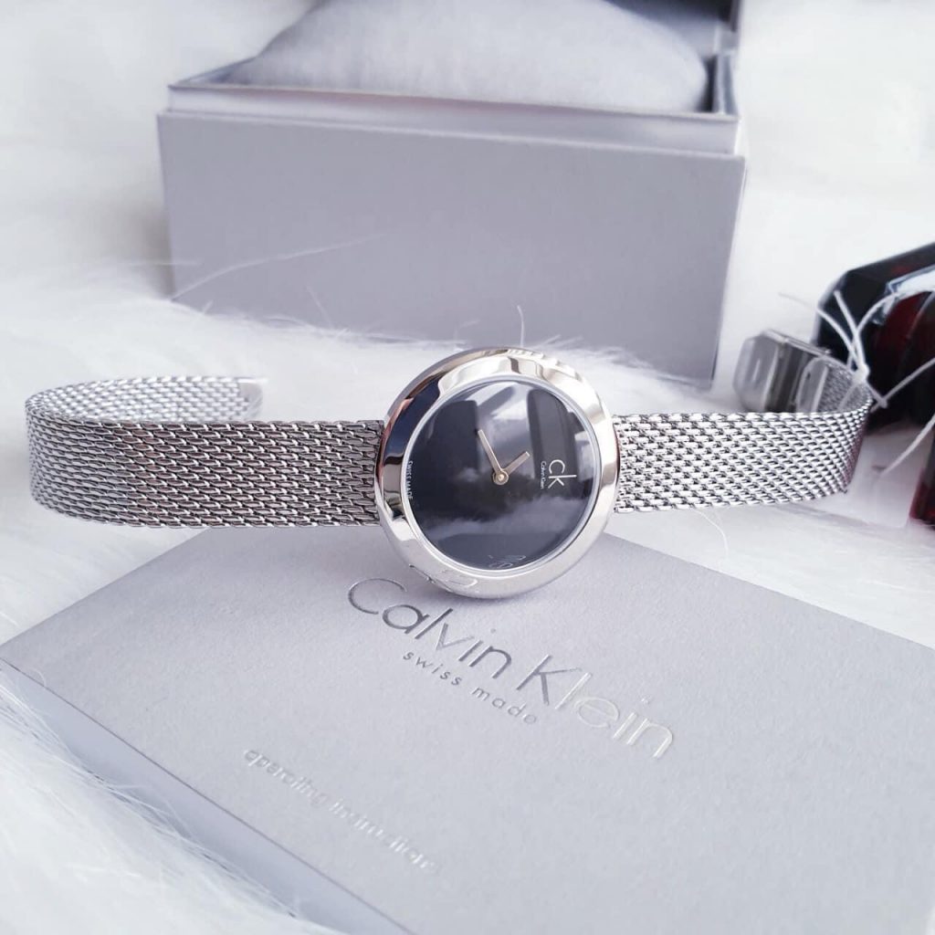  Shop Authentic Calvin Klein Firm Black Dial Silver Mesh Bracelet Watch for Women - K3N23121 - Luxxuri