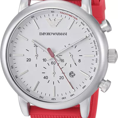  Shop Authentic Emporio Armani Luigi Chronograph White Dial Red Rubber Strap Watch For Men - AR11021 - Luxxuri