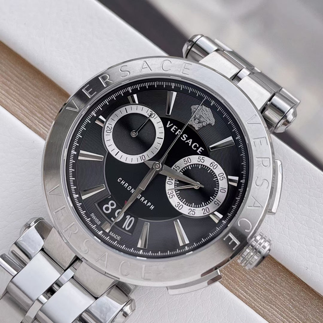  Shop Authentic Versace Quartz Black Dial Silver Steel Strap Watch For Men - VBR080018 - Luxxuri