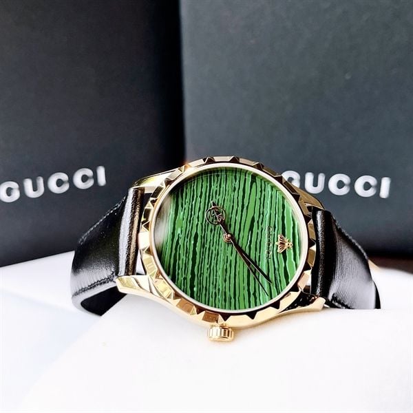  Shop Authentic Gucci Le Marche Des Merveilles Quartz Green Dial Black Leather Strap Watch For Women - YA126463 - Luxxuri