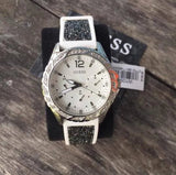  Shop Authentic Guess Swirl Quartz Silver Dial White Silicone Strap Watch for Women - W1096L1 - Luxxuri