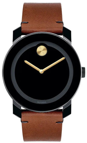  Shop Authentic Movado Bold Black Dial Brown Leather Strap Watch For Men - 3600305 - Luxxuri