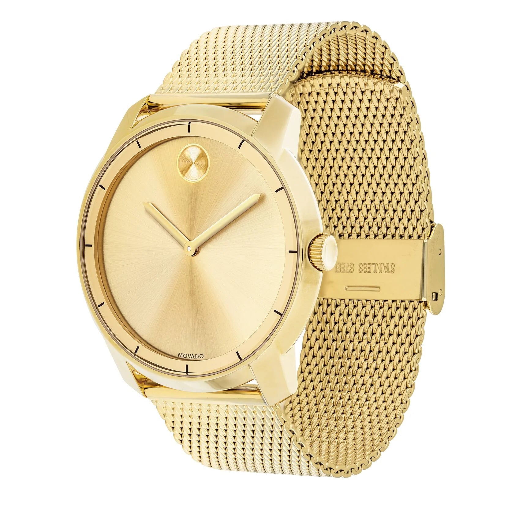  Shop Authentic Movado Bold Gold Dial Gold Mesh Bracelet Watch For Men - 3600373 - Luxxuri