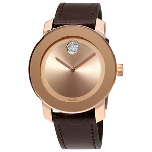  Shop Authentic Movado Bold Rose Gold Dial Brown Leather Strap Watch for Men - 3600395 - Luxxuri