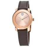  Shop Authentic Movado Bold Rose Gold Dial Brown Leather Strap Watch For Women - 3600438 - Luxxuri