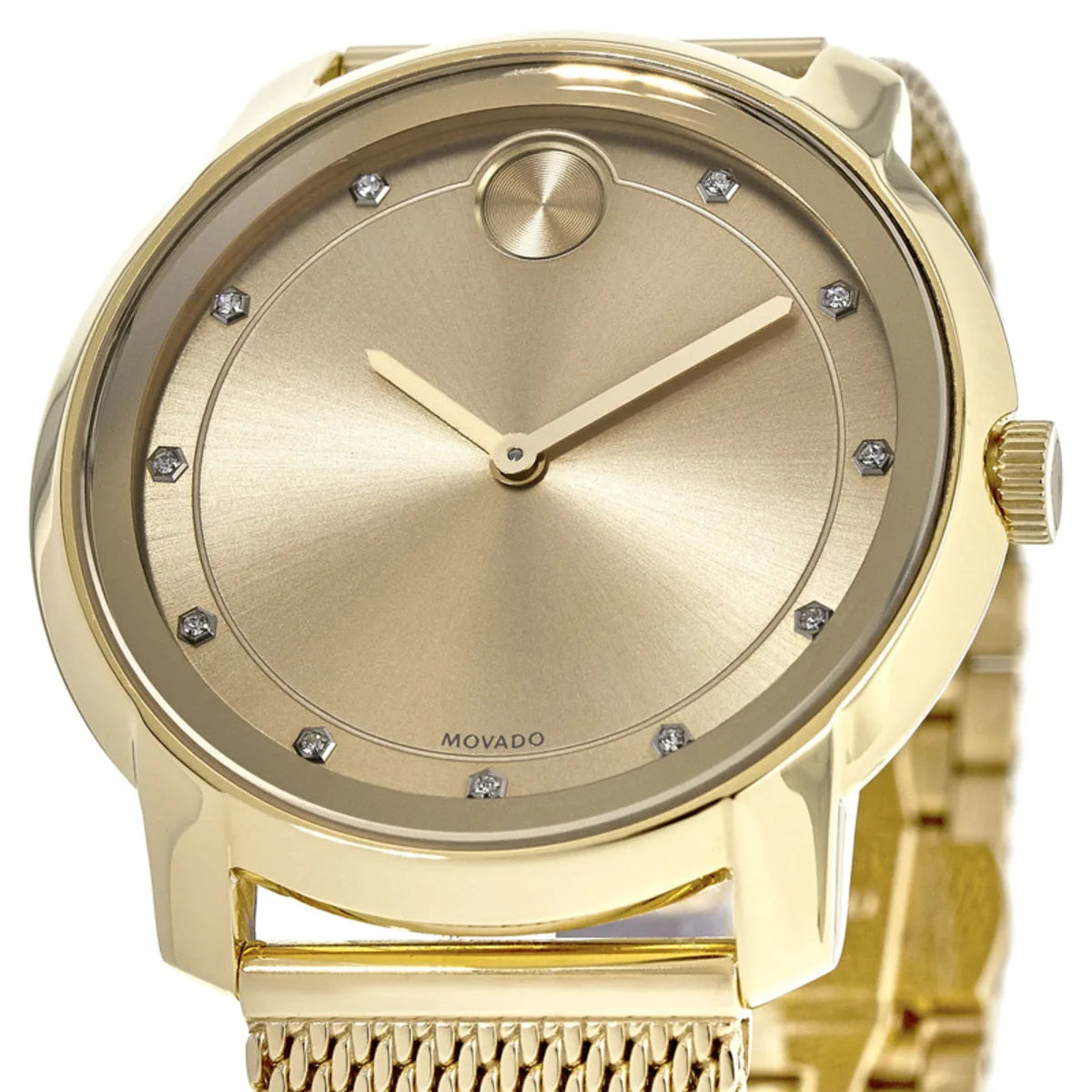  Shop Authentic Movado Bold Diamonds Gold Dial Gold Mesh Bracelet Watch For Men - 3600460 - Luxxuri