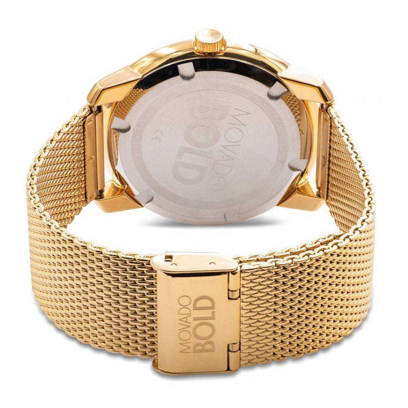  Shop Authentic Movado Bold Diamonds Gold Dial Gold Mesh Bracelet Watch For Men - 3600460 - Luxxuri