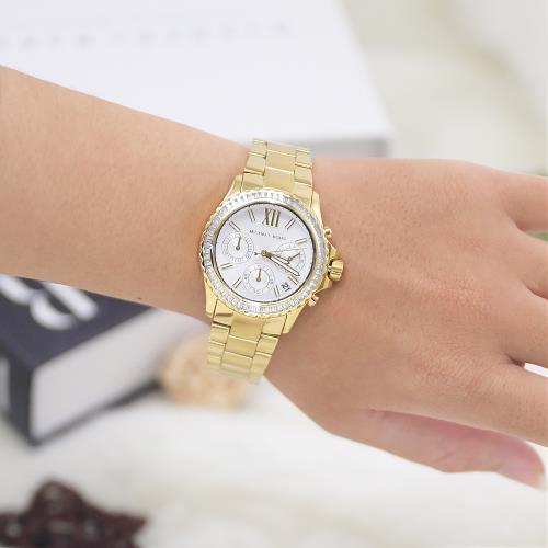 Shop Authentic Michael Kors Everest Chronograph White Dial Gold Steel Strap Watch For Women - MK7212 - Luxxuri
