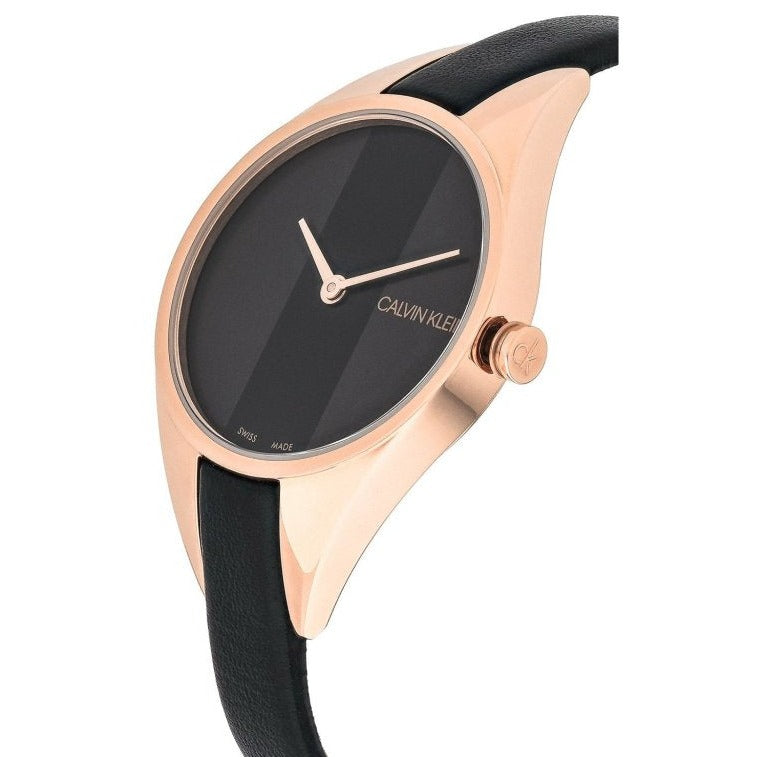  Shop Authentic Calvin Klein Rebel Black Dial Black Leather Strap Watch for Women - K8P236C1 - Luxxuri