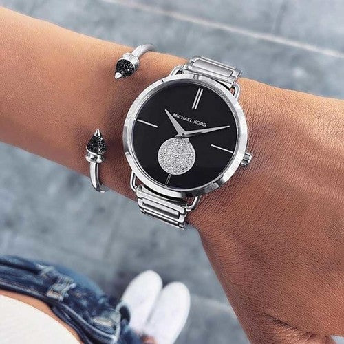  Shop Authentic Michael Kors Portia Black Dial Silver Steel Strap Watch for Women - MK3638 - Luxxuri