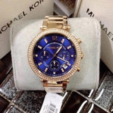 Shop Authentic Michael Kors Parker Chronograph Blue Dial Gold Steel Strap Watch For Women - MK6262 - Luxxuri