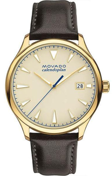  Shop Authentic Movado Heritage Calendoplan Beige Dial Brown Leather Strap Watch for Men - 3650003 - Luxxuri