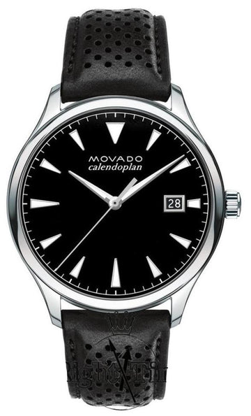 Movado Heritage Calendoplan Black Dial Black Leather Strap Watch for Men - 3650004