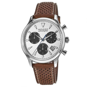  Shop Authentic Movado Heritage Calendoplan Chronograph White Dial Brown Leather Strap Watch for Men - 3650008 - Luxxuri