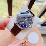  Shop Authentic Movado Heritage Moonphase Blue Dial Brown Leather Strap Watch For Women - 3650009 - Luxxuri